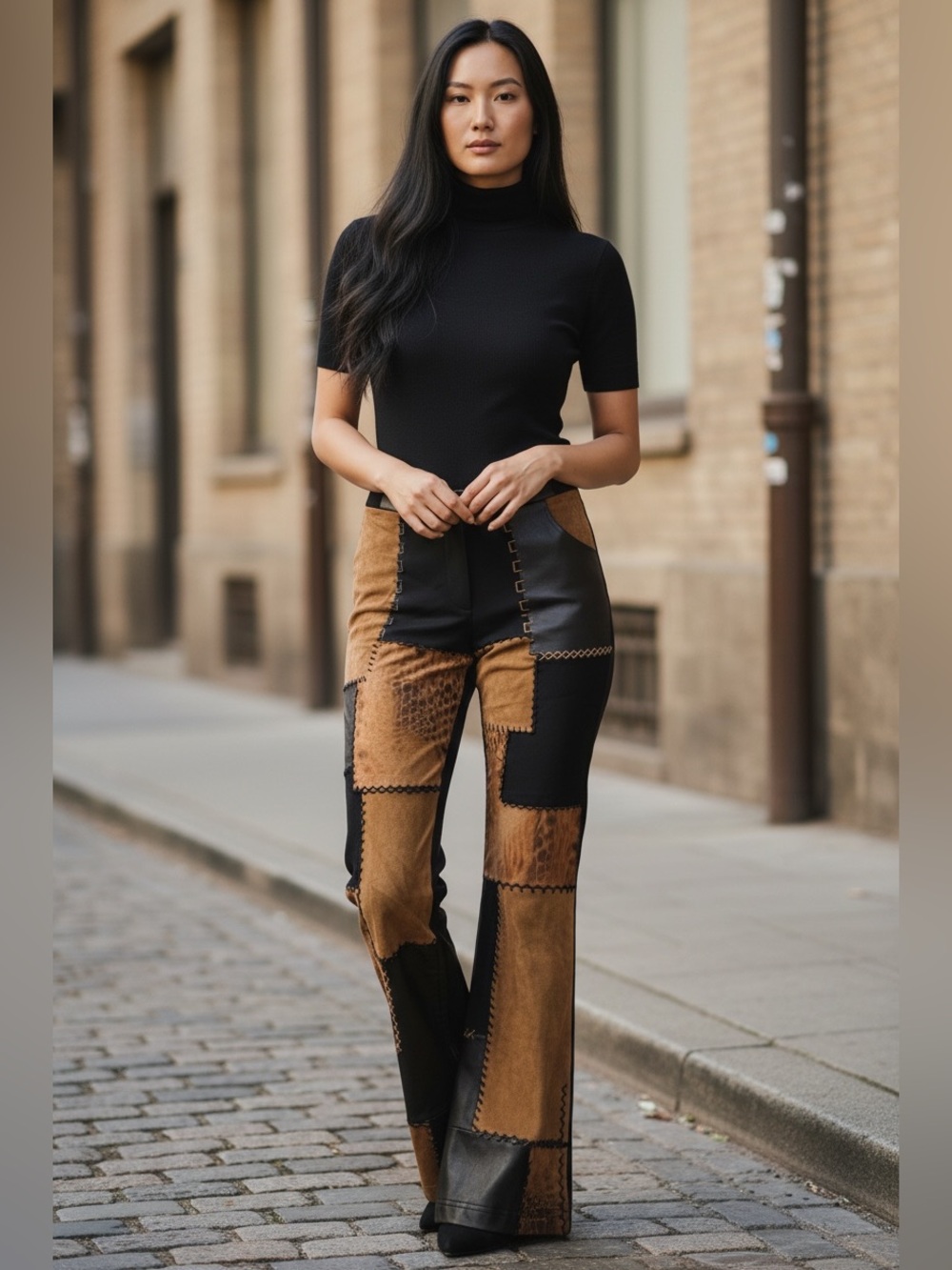 VTG Y2K Alberto Makali Leather Patchwork Pants 80s 90s Boho Festival Jungle 2